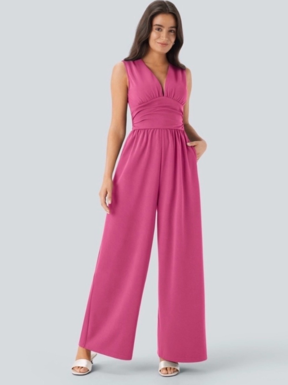 Halara Sleeveless V-Neck Wide-Leg Jumpsuit in Fuchsia New